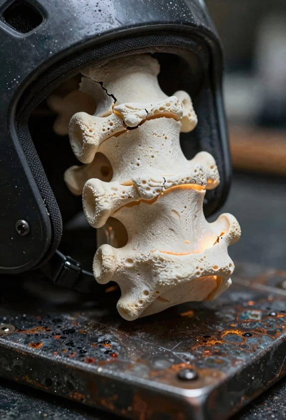 axial compression crushes cervical vertebrae